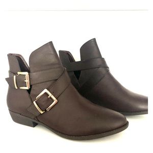 Bamboo Dark Brown Cut Out Ankle Boots